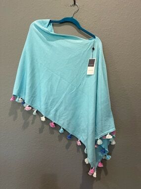 Caroline Grace Alaskan Cotton Cashmere Blend Lightweight Poncho Wrap OS NWT